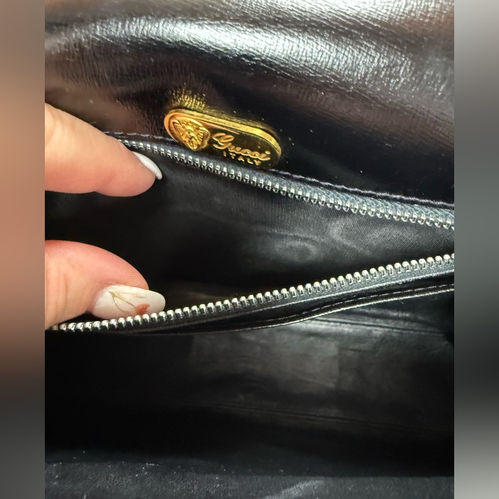 Gucci Black Ostrich-Texture Shoulder Bag with Gold Hardware - Picture 5 of 6